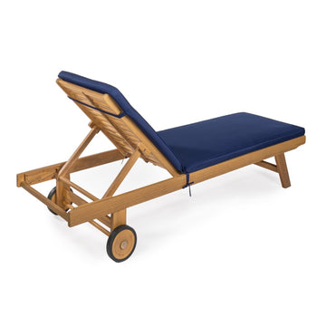 Mallorca 77.56"x23.62" Modern Classic Adjustable Acacia Wood Chaise Outdoor Lounge Chair with Cushion & Wheels - JONATHAN Y